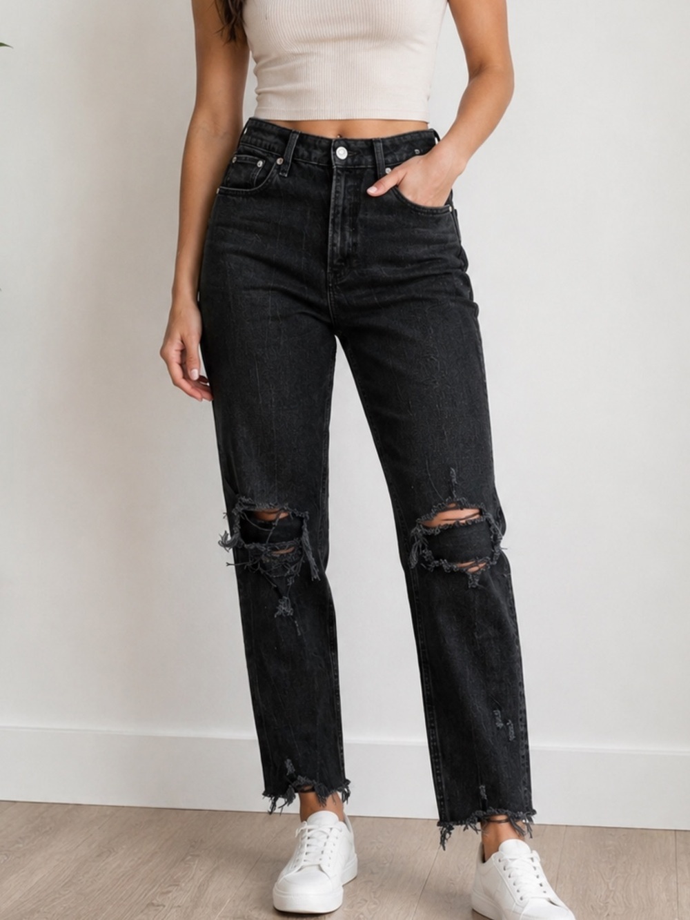 Abercrombie & Fitch Black Distressed Straight-Leg Jeans